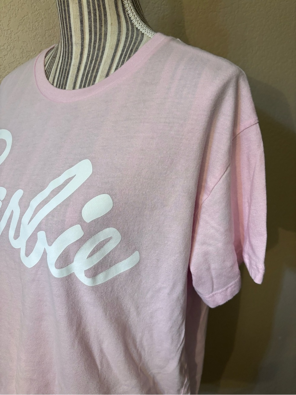 Barbie Tee XL Light Pink with White Barbie Script Logo Mattel Cotton Polyester - Picture 7 of 11